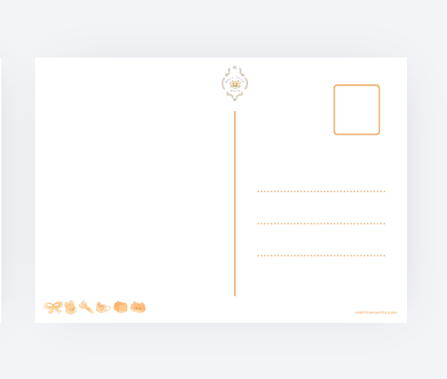 A white postcard or letterhead template with light orange printed lines, dotted address lines, a small decorative emblem, and a square box, shown on a light gray background.